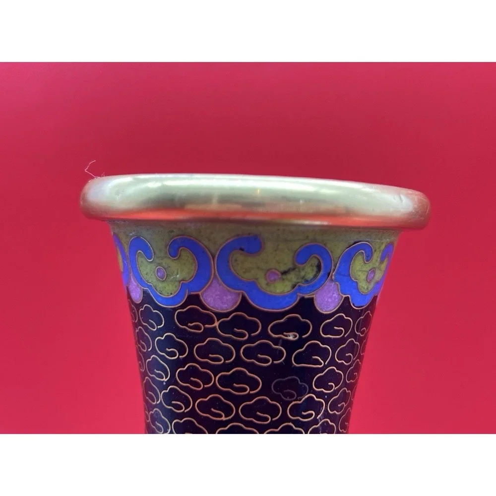 Vintage Chinese Cloisonne Enamel Vase Black Multicolor Flowers Butterfly 8.25